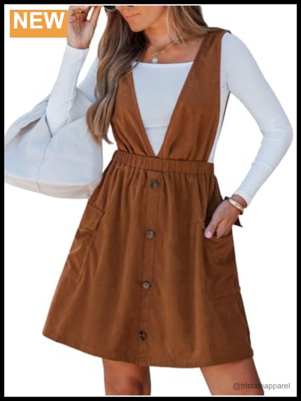 Women's Sleeveless Deep V-Neck Mini Dress Button Front Overall Pinafore